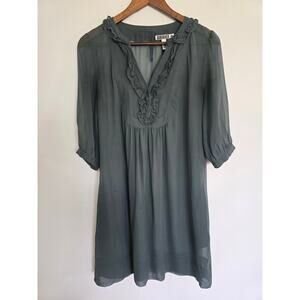 Quiksilver 100% Silk Polka Dot Ruffle Mini Dress Gray Size: L Sheer